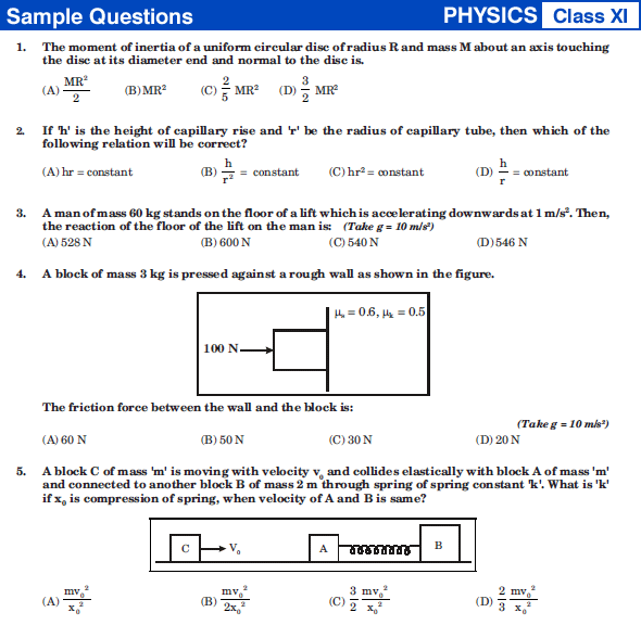 NSTSE Sample Question Paper for Class XI PCM – Physics 